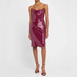 Alex Perry Draped Sequin Sleeveless Midi Dress